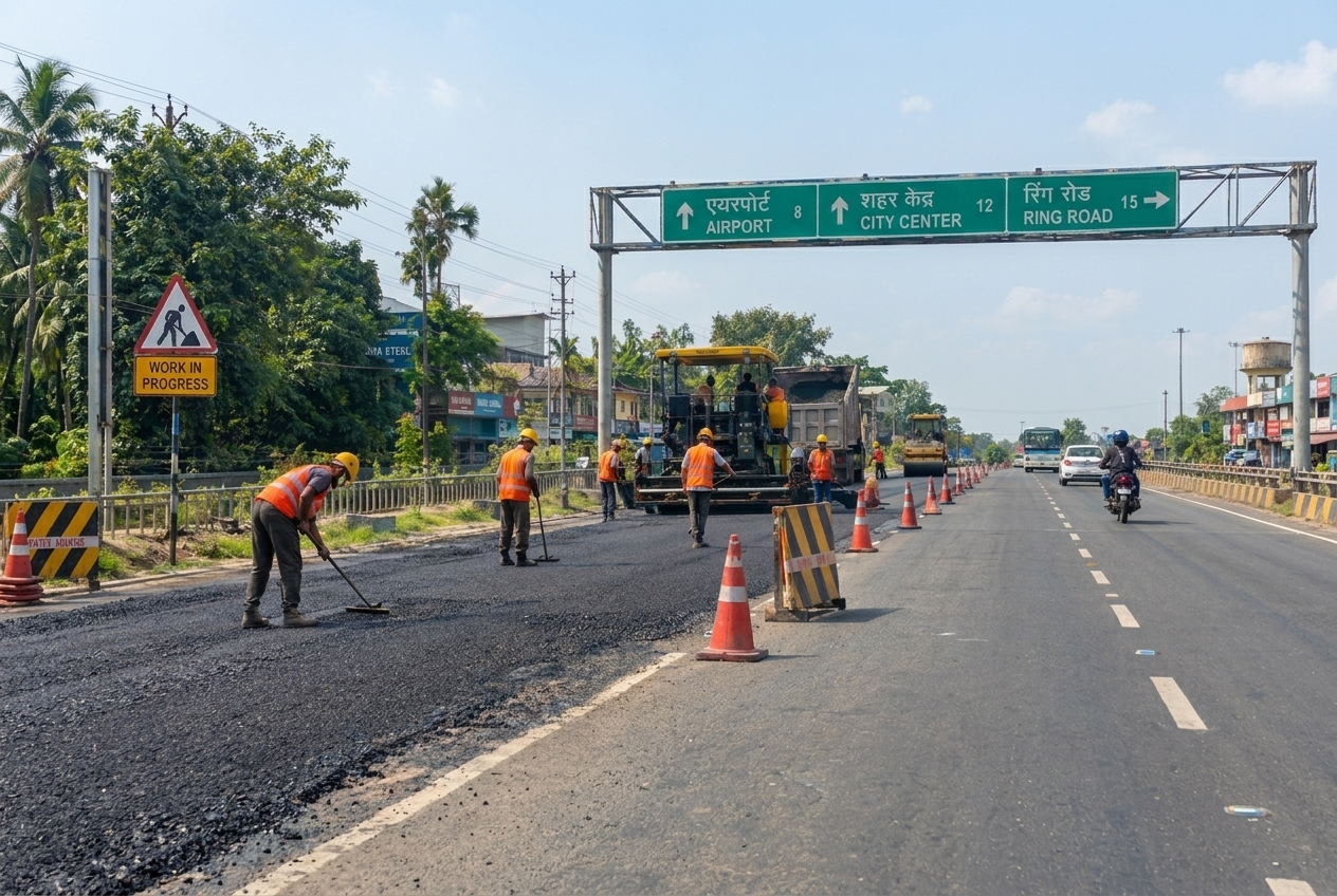 Road construction machinery on site with IDO bitumen